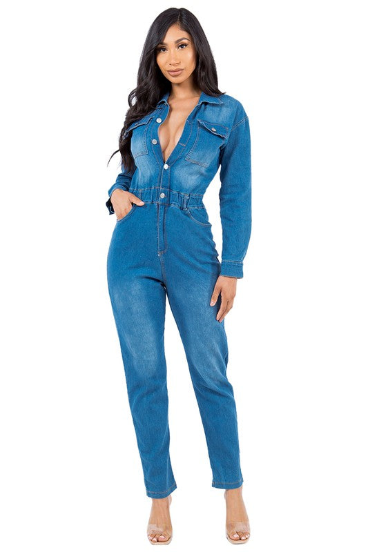 Denim Front Button Style Jumpsuit king-general-store-5710.myshopify.com