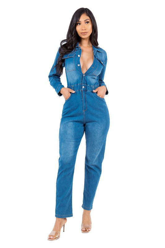 Denim Front Button Style Jumpsuit king-general-store-5710.myshopify.com