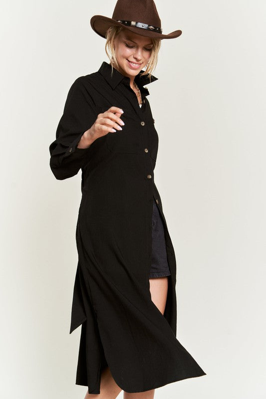 SOLID BUTTON DOWN BELTED LONG DRESS 30-545 king-general-store-5710.myshopify.com