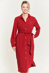 SOLID BUTTON DOWN BELTED LONG DRESS 30-545 king-general-store-5710.myshopify.com