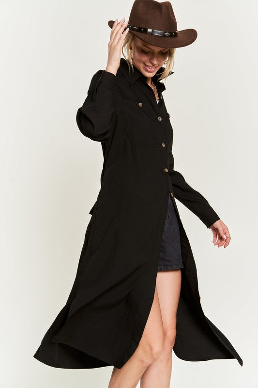 SOLID BUTTON DOWN BELTED LONG DRESS 30-545 king-general-store-5710.myshopify.com