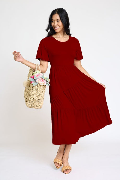 Plus Solid Diagonal Tiered Flowy Dress king-general-store-5710.myshopify.com