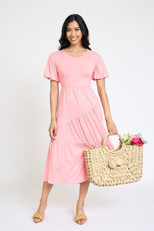Plus Solid Diagonal Tiered Flowy Dress king-general-store-5710.myshopify.com