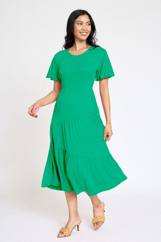 Plus Solid Diagonal Tiered Flowy Dress king-general-store-5710.myshopify.com