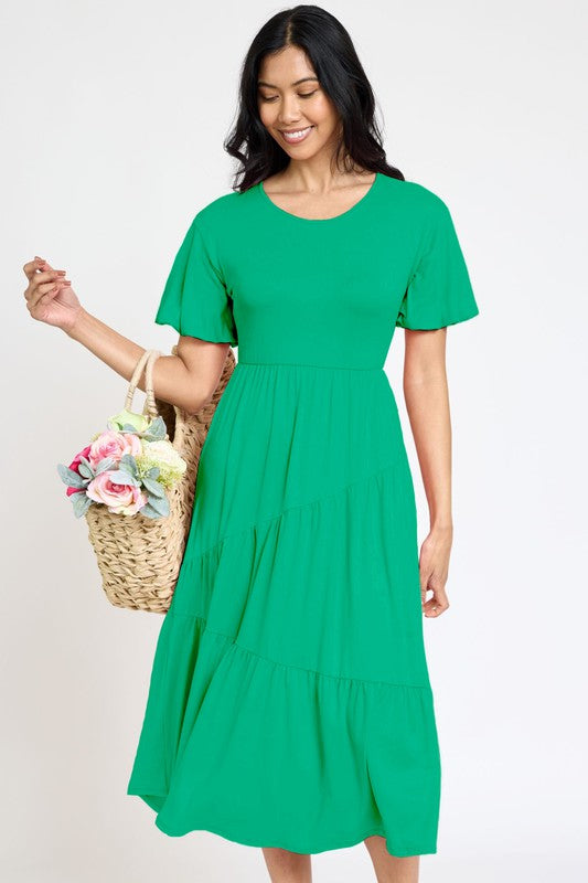 Plus Solid Diagonal Tiered Flowy Dress king-general-store-5710.myshopify.com