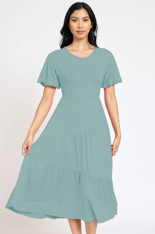 Plus Solid Diagonal Tiered Flowy Dress king-general-store-5710.myshopify.com