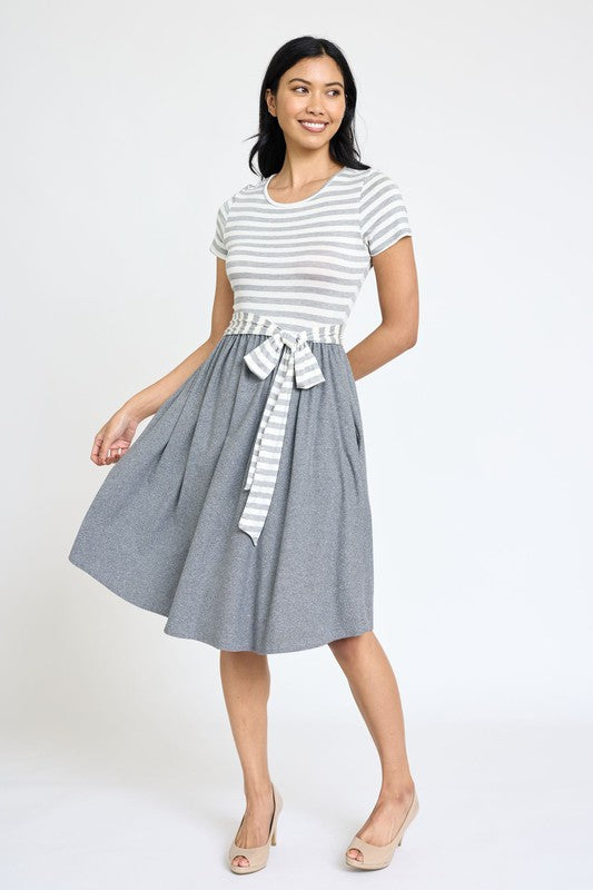 Short Sleeve Stripe Sash Dress