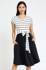 Short Sleeve Stripe Sash Dress