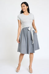 Short Sleeve Stripe Sash Dress