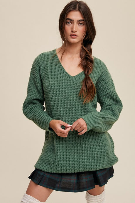 Slouchy V-neck Ribbed Knit Sweater king-general-store-5710.myshopify.com