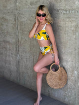 Yellow Floral Print High Waist Bikini