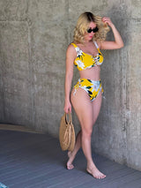 Yellow Floral Print High Waist Bikini