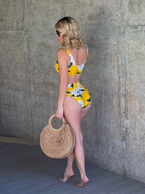 Yellow Floral Print High Waist Bikini