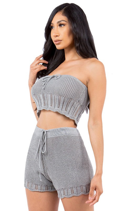 Grey Tube Top Short Set king-general-store-5710.myshopify.com