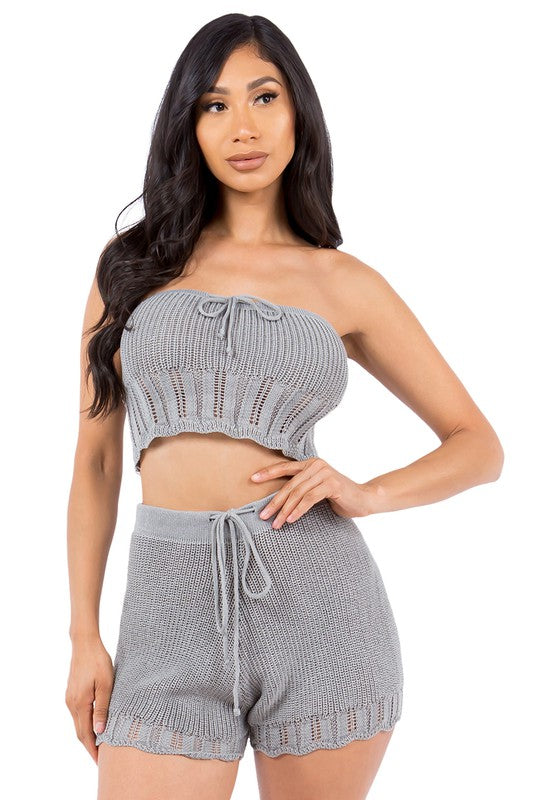 Grey Tube Top Short Set king-general-store-5710.myshopify.com