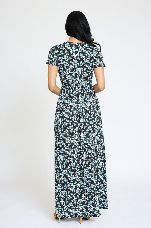 Spring Pattern Surplice Maxi Dress