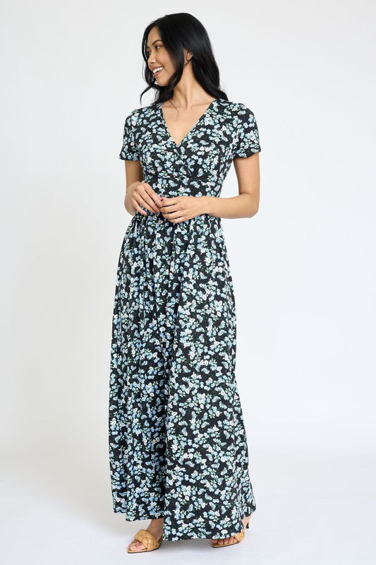 Plus Spring Pattern Surplice Maxi Dress