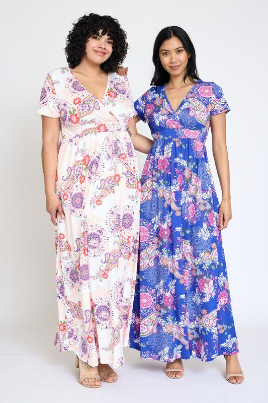 Spring Pattern Surplice Maxi Dress