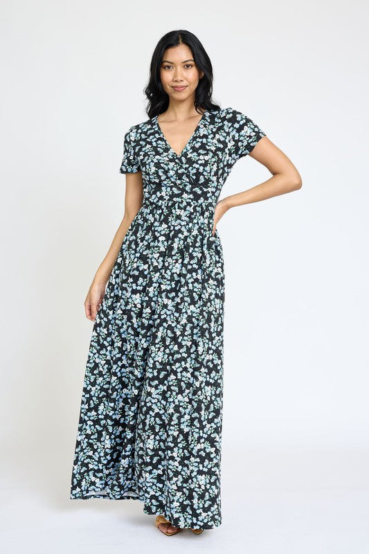 Spring Pattern Surplice Maxi Dress