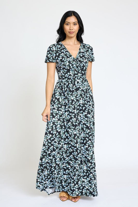 Plus Spring Pattern Surplice Maxi Dress