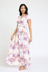 Spring Pattern Surplice Maxi Dress