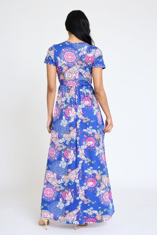 Spring Pattern Surplice Maxi Dress