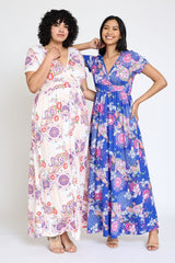 Plus Spring Pattern Surplice Maxi Dress