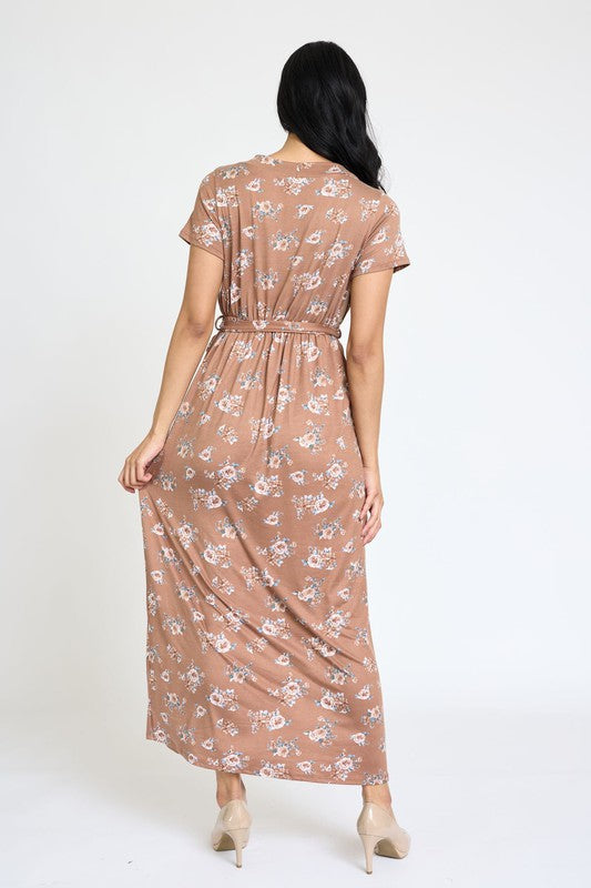 Floral Surplice Bodice Sash Maxi Dress