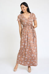 Floral Surplice Bodice Sash Maxi Dress