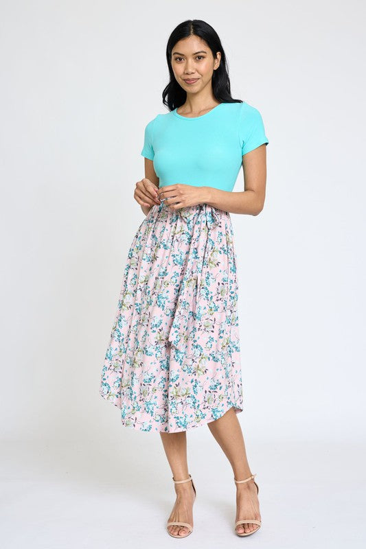 Short Sleeve Floral Midi Dress