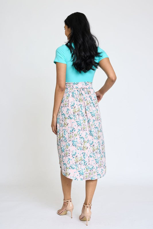 Short Sleeve Floral Midi Dress