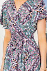 Tribal Maxi Wrap Dress with Waist Smocking