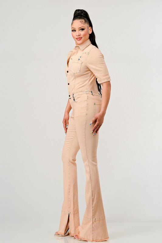 ATHINA WASHED DENIM HALF SLEEVE JUMPSUIT king-general-store-5710.myshopify.com