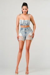 ATHINA No Strings Attached Distressed Denim Set