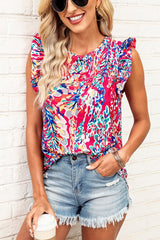 Summer Women Floral Print Tank Top with Ruffles