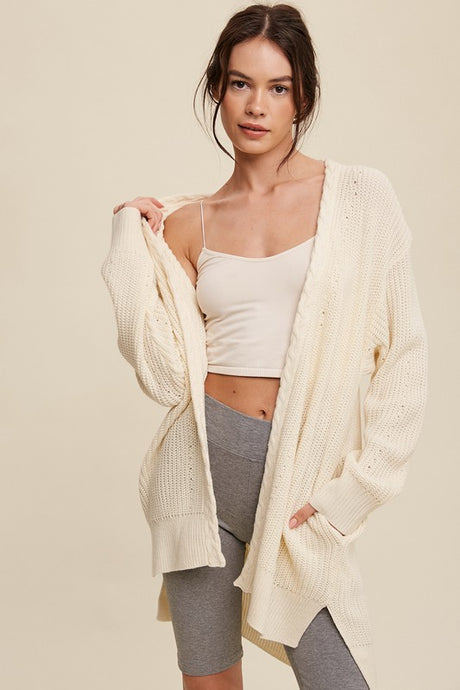 Cable Knit Open Front Long Cardigan king-general-store-5710.myshopify.com