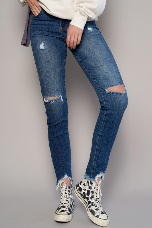 Mid-Rise Crop Slim Skinny Dark Wash Denim Jeans