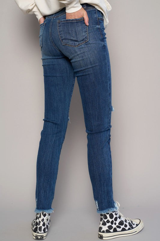 Mid-Rise Crop Slim Skinny Dark Wash Denim Jeans