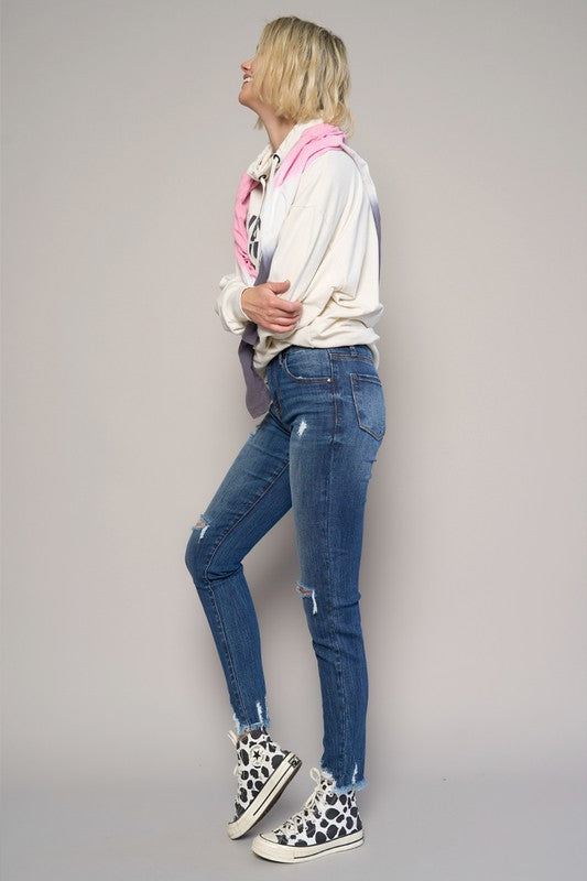 Mid-Rise Crop Slim Skinny Dark Wash Denim Jeans