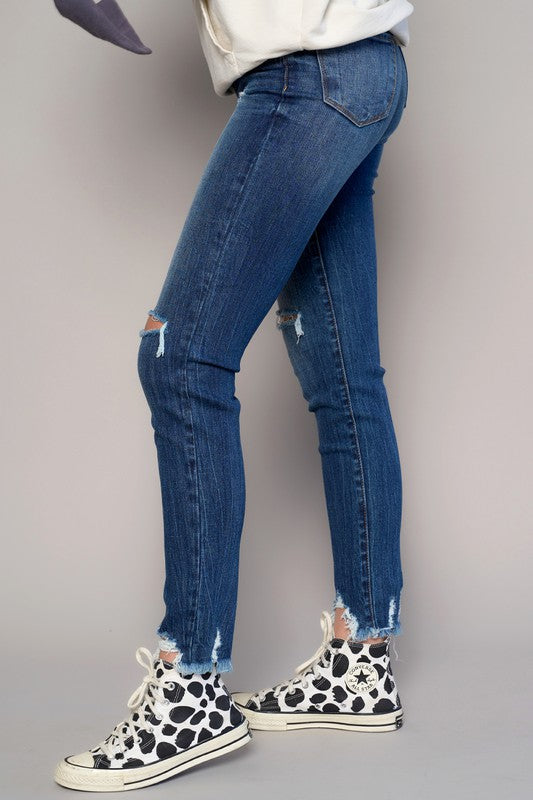 Mid-Rise Crop Slim Skinny Dark Wash Denim Jeans