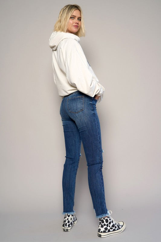 Mid-Rise Crop Slim Skinny Dark Wash Denim Jeans