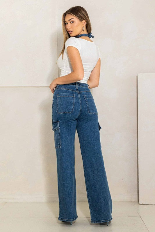 High Rise Crossed Waist Cargo Wide Jeans king-general-store-5710.myshopify.com