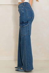 High Rise Crossed Waist Cargo Wide Jeans king-general-store-5710.myshopify.com