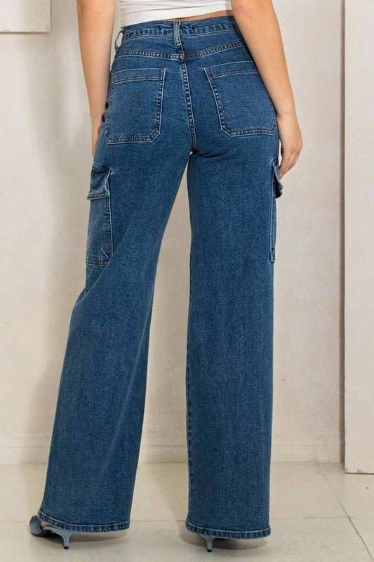 High Rise Crossed Waist Cargo Wide Jeans king-general-store-5710.myshopify.com