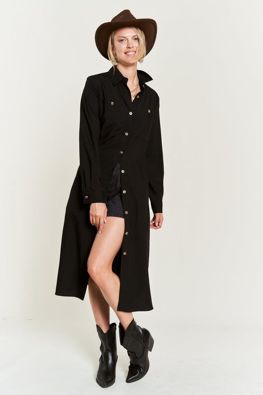 SOLID BUTTON DOWN BELTED LONG DRESS 30-545 king-general-store-5710.myshopify.com