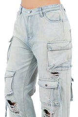 Light Blue Cargo Style Denim Jeans king-general-store-5710.myshopify.com