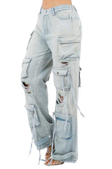 Light Blue Cargo Style Denim Jeans king-general-store-5710.myshopify.com