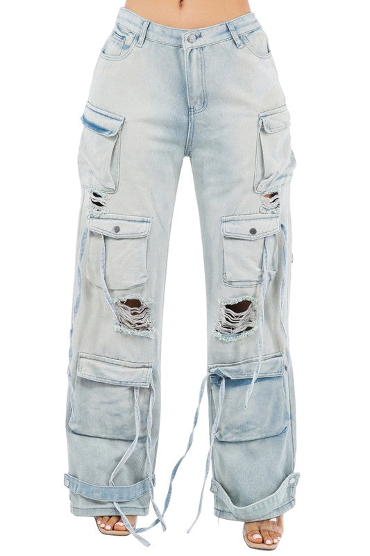 Light Blue Cargo Style Denim Jeans king-general-store-5710.myshopify.com