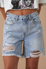 High Rise Bermuda Denim Shorts