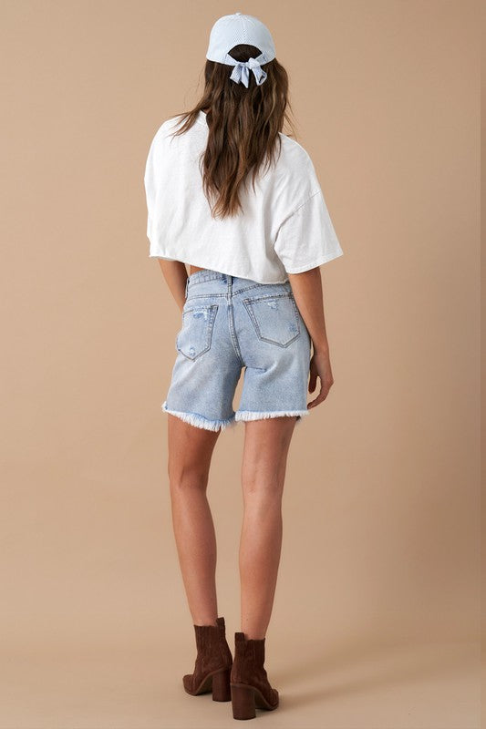 High Rise Bermuda Denim Shorts